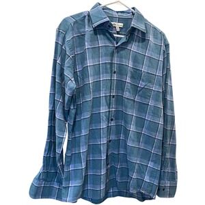 Peter Millar Plaid Long Sleeve Button Down Shirt Casual Mens Medium  Blue